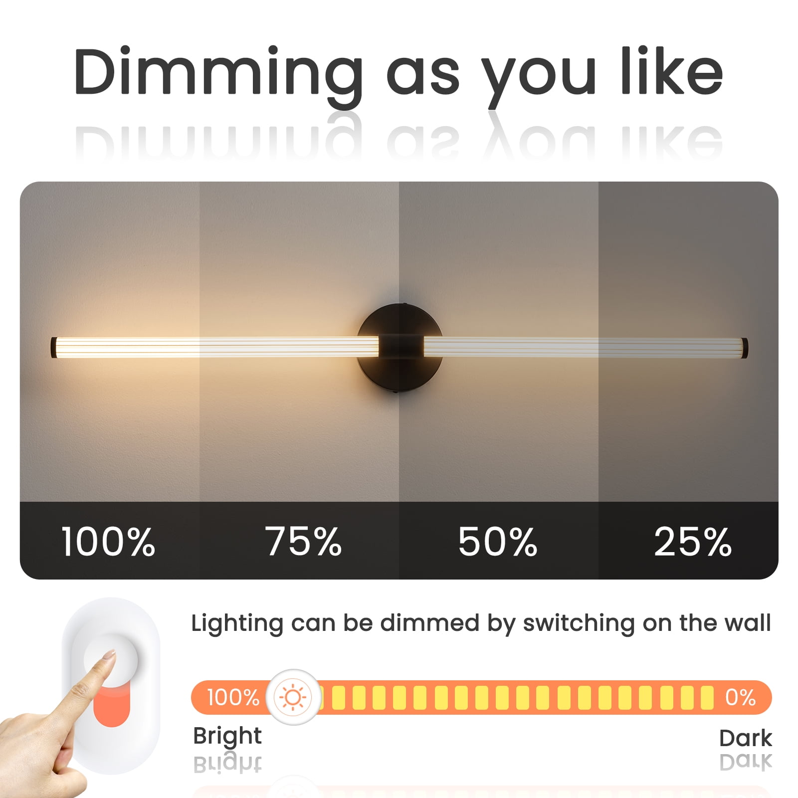 Deyidn 39.4 inch Black Modern Wall Sconce, Dimmable LED Light Bar for Mirror, Dresser, or Vanity
