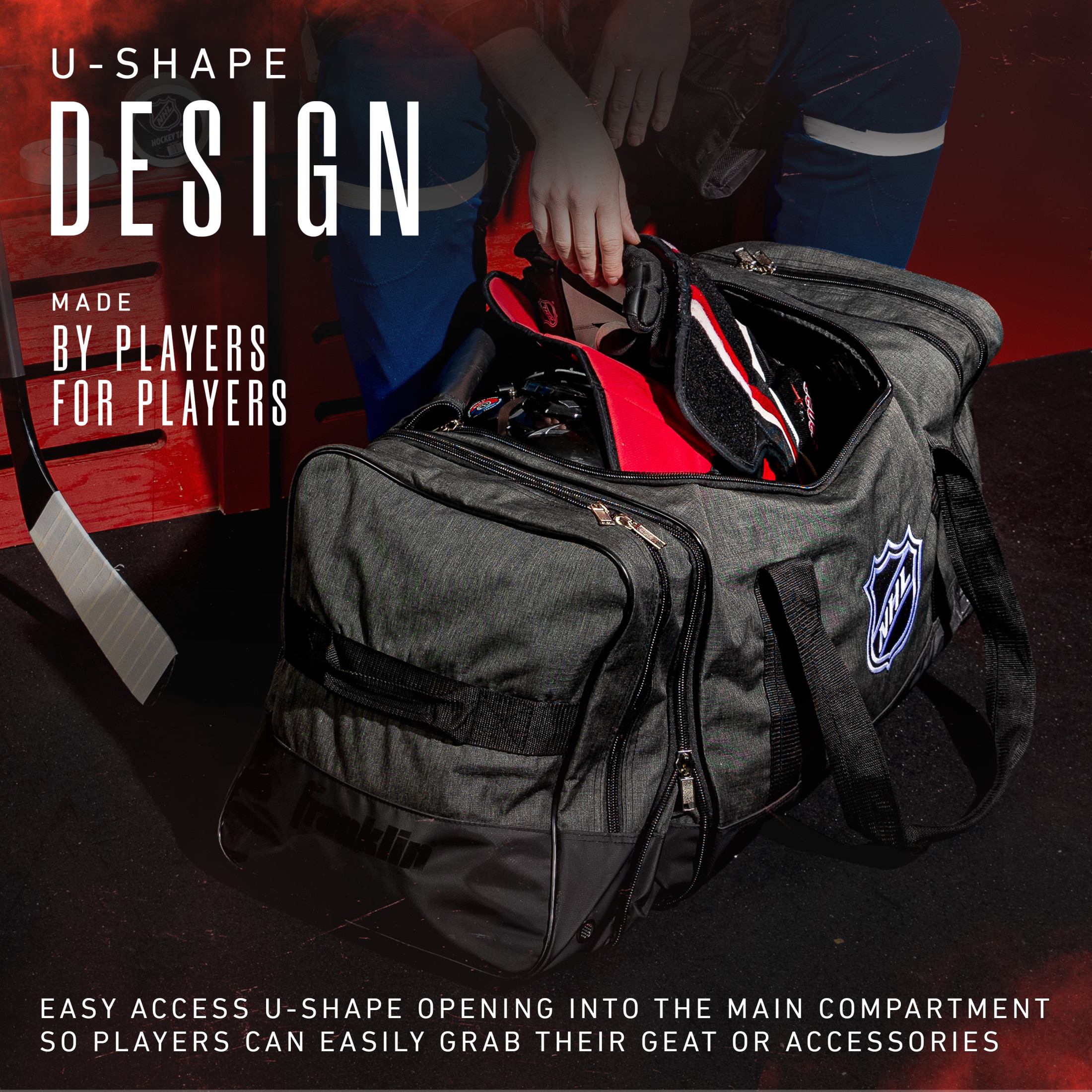 Franklin Sports NHL Ice Hockey Carry Bag - Premium Equipment Bag for Hockey Gear - Large Expandable Duffle Bag - Heavy Duty - NHL Licensed