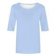 thumbnail image 5 of WTXUE Cotton Tops Basic Tees Casual 3/4 Sleeve T-Shirts Round Neck Tunic Tops Basic Tees Loose Fit Blouses Solid Color Pullover Blouses Modest Blouses Womens Business Blouses Sky Blue L, 5 of 5
