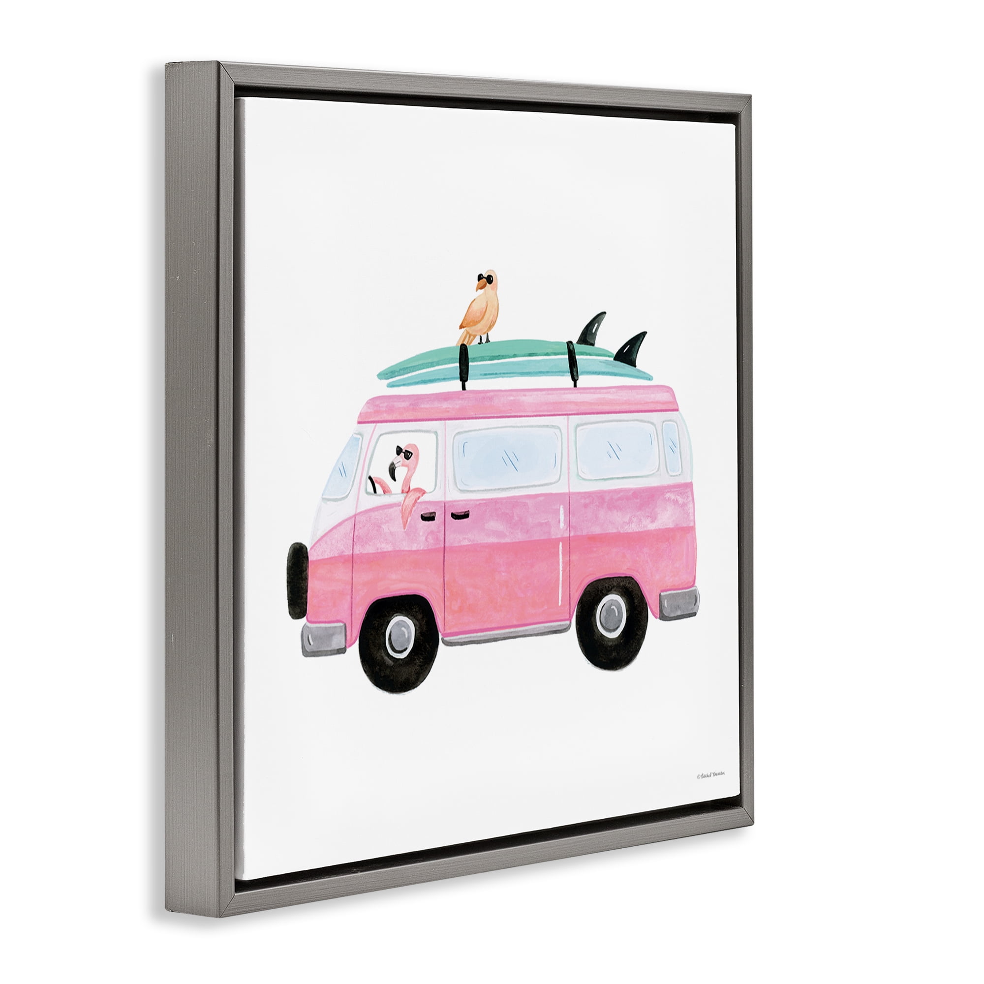 Stupell Industries Summer Birds & Van Transportation Painting Gray Floater Framed Canvas Art Print Wall Art, 18 x 18