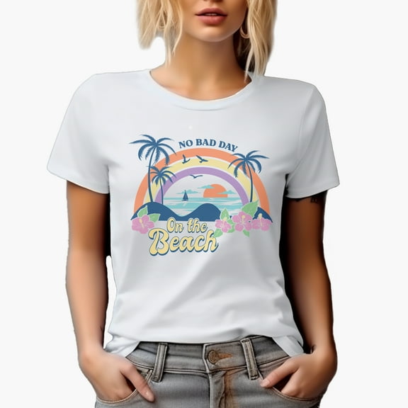 No Bad Day on the Beach, Retro Tropical or Summer Art Merch Gift, White T-Shirt, Small