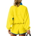 thumbnail image 3 of Women's Colorblock Sweatsuits 2 Piece Outfits Half Button up Long Sleeve Pullover Sweatshirt and Shorts Set Tracksuits (XL, Yellow), 3 of 6
