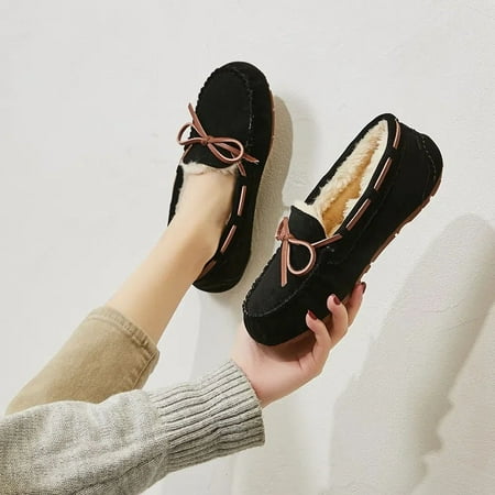

Fleece Lining Flat Losfers No-slip Thermal Slip On Shoes Lightweight Moccasins For Women