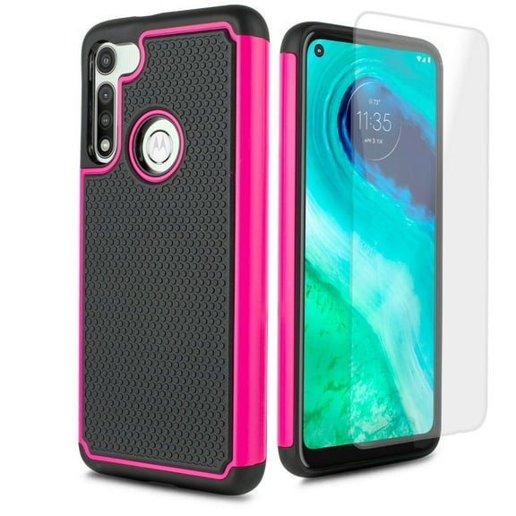 for Motorola Moto G Fast with Tempered Glass Phone Case Shock Proof Edges Hybrid Hard Back Slim Bumper Cover