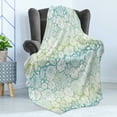 thumbnail image 4 of Flower Soft Flannel Fleece Blanket, Soft Toned Blossom Petals Essence Beauty Fragrance Leaves Anniversary, Cozy Plush for Indoor and Outdoor Use, 50" x 60", Seafoam Pale Green White, by Ambesonne, 4 of 5