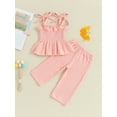 thumbnail image 5 of Elippeo Toddler Girls 2 Piece Outfits 6 9 12 18 24 Months 3 Years  Solid Color Sleeveless Camisole and Elastic Pants Set Baby Summer Clothes, 5 of 10