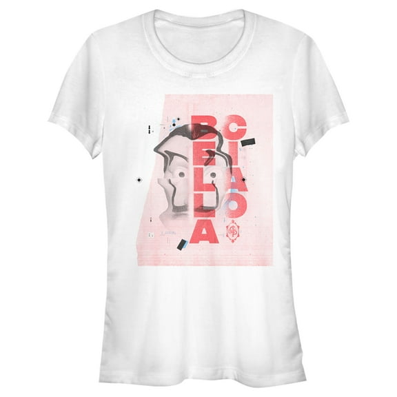 Junior's Money Heist Abstract Bella Ciao Graphic Tee White Medium