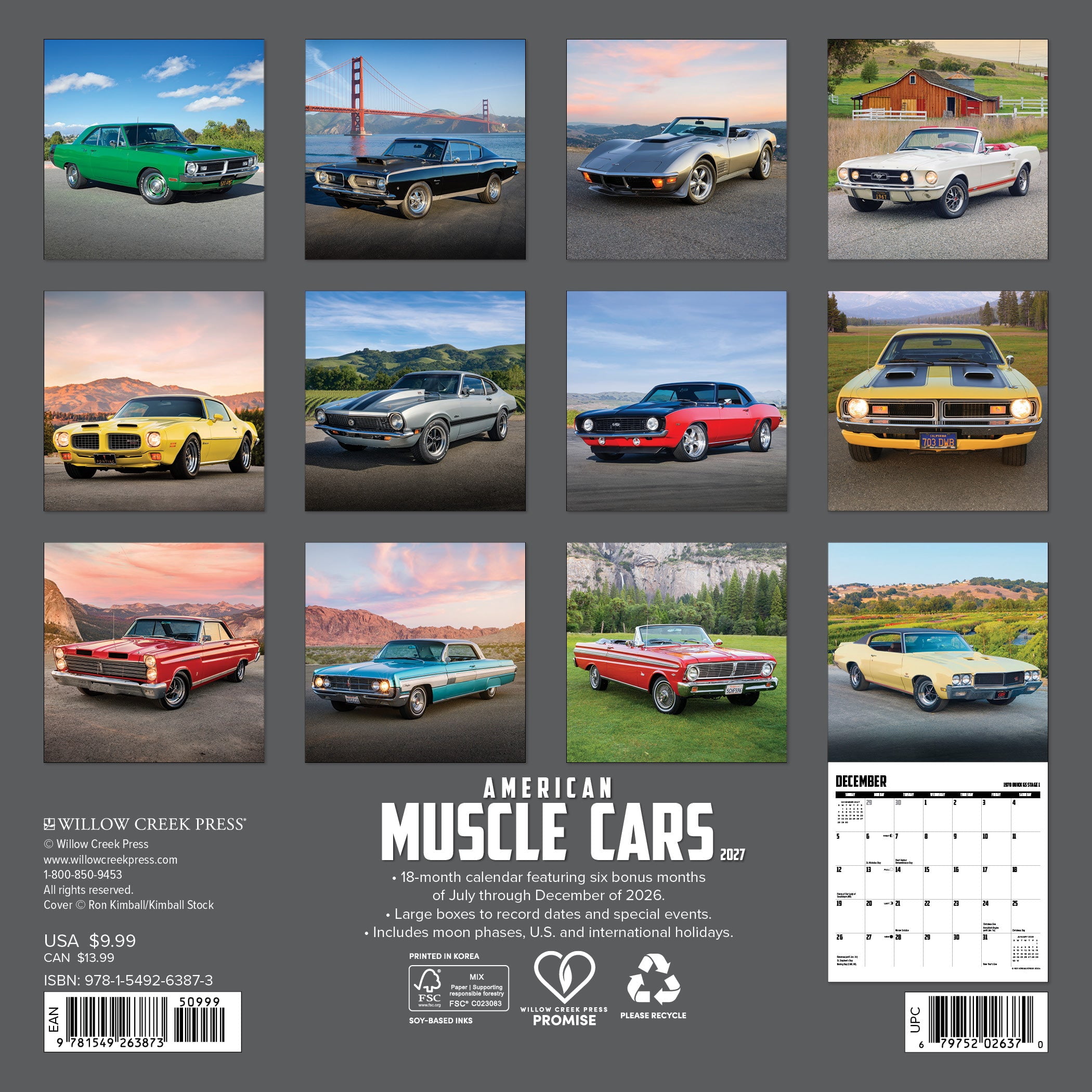 Willow Creek Press, American Muscle Cars 2027 Mini Wall Calendar