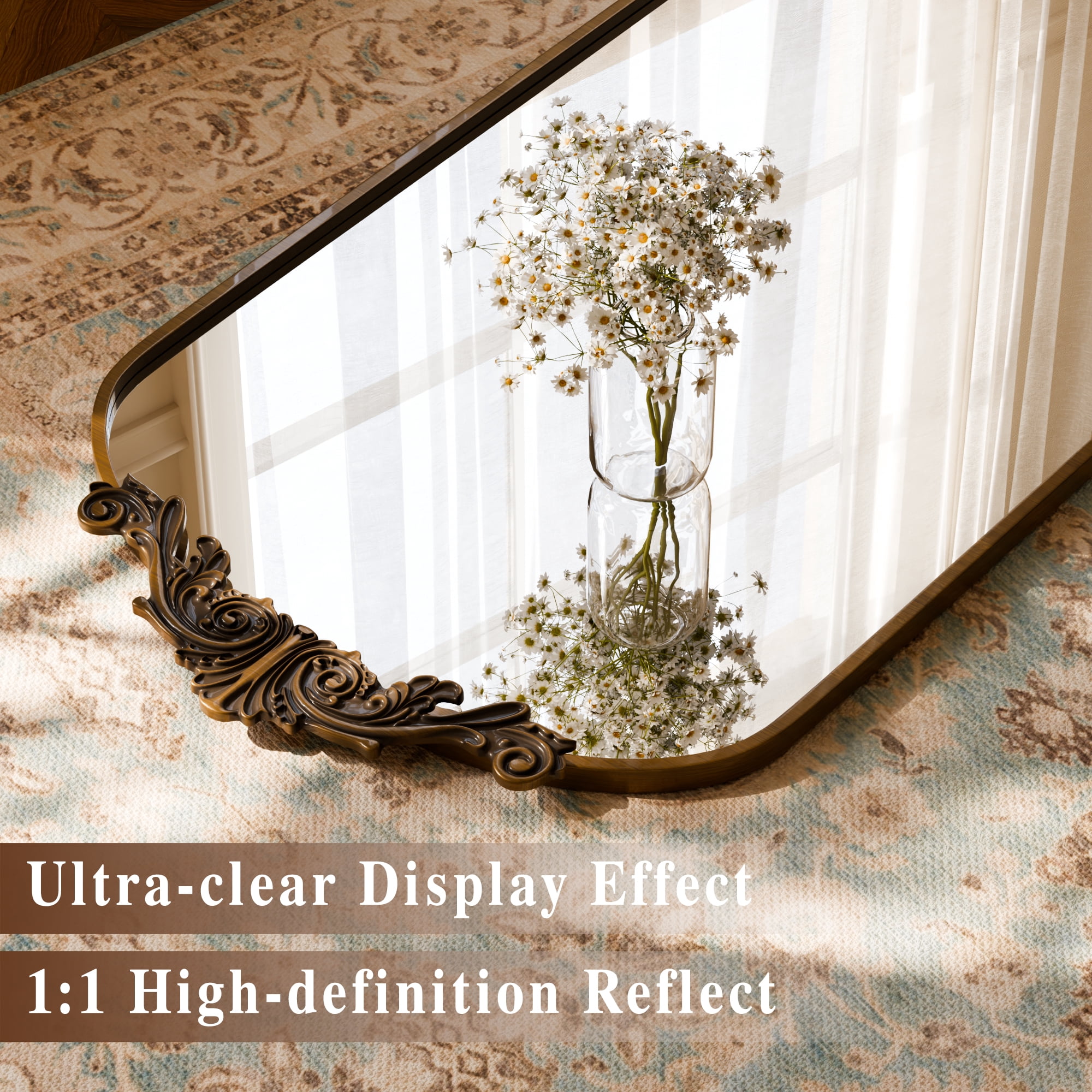 AUROMIR 64"x 21" Arched Floor Mirror Full Length Mirror Baroque Vintage Mirror with Carved Frame, Antique Bronze
