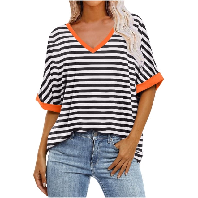 Blouses pour Femmes, Mode Décontractée Confortable Imprimé Col en V Manches Courtes Haut Blouse T-Shirt