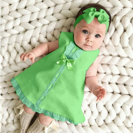 

Plustang Dresses Cute Newborn Baby Girl Sleeveless Casual Maxi Bow DressO Neck Loose Cozy Dress+Headband Set Outfit
