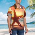 thumbnail image 3 of Honeii Starfish Sunset Sea Beach Print Men’s Hawaiian Shirt,Classic Button-Down Short Sleeve Shirt, for Beach, Vacation, and Outdoor Activities,Large, 3 of 7