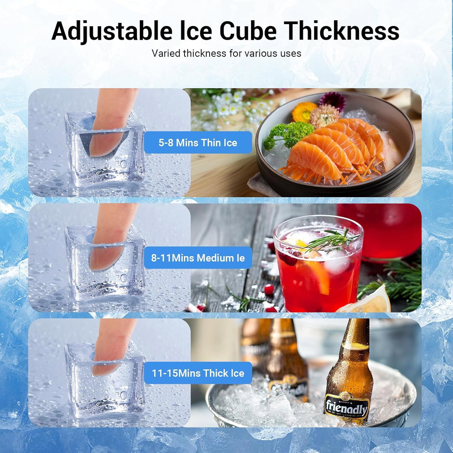 Joreek Commercial Ice Machine 650LBS/24H with 400LBS Storage Bin Large Industrial Ice Maker Self-Cleaning Timing Function 210 Ice Cubes in 5-15min, Adjustable Ice Thicknesses