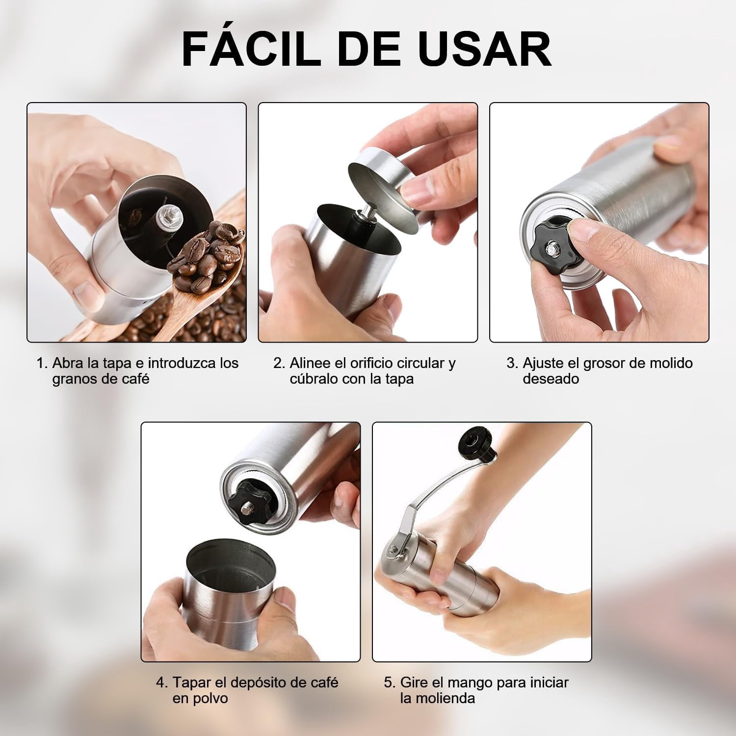 Manual Stainless Steel Coffee Grinder, Coffee Bean Grinder with Adjustable Ceramic Burr, Portable for Office, Home, Camping (Black)