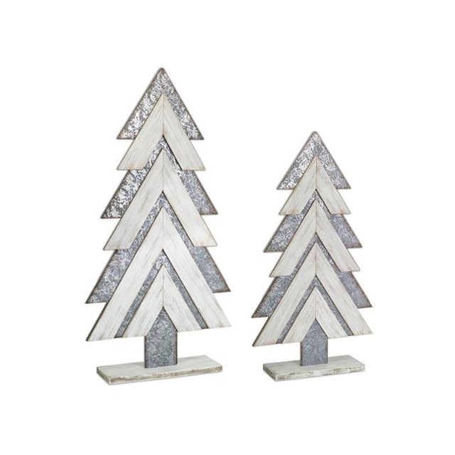 Melrose International 73216DS 23.5-30 in. MDF Tree&44; Blanc & Gris - Lot de 2