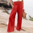 thumbnail image 2 of ManxiVoo High Waisted Wide Leg Pants for Women Bow Print Pattern Lounge Trousers Elastic Waist Comfort Fit for Casual Outing and Travel S Size Red, 2 of 8