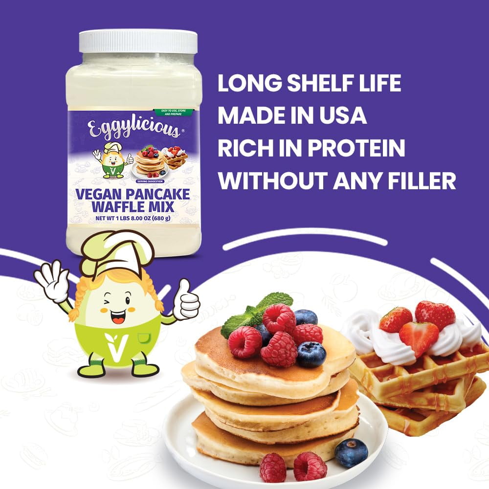 Eggylicious PACK OF 6- Vegan Pancake/Waffle Mix Protein & Fibre Rich Gluten Free Pancake Mix Quick & Easy Breakfast Just Add Water/Milk Natural, Non-Bioengineered 1 lbs 8 oz (680 gm)