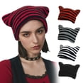 thumbnail image 2 of Gorro de lana de otoño e invierno, gorro de gato a rayas para adultos, gorro cálido personalizado tejido a mano, 2 of 6