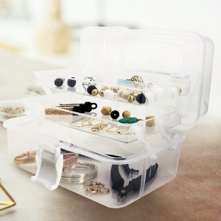 Swissco Storage Solutions Two Tray Multi-Purpose Storage Organizer Case for  Jewelry and Arts and Crafts, Clear, Medium