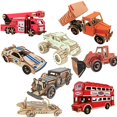 thumbnail image 2 of Wooden Painted 3D Bus Ambulance Race Car Puzzles DIY Assembly Education Kids Toy, 2 of 10