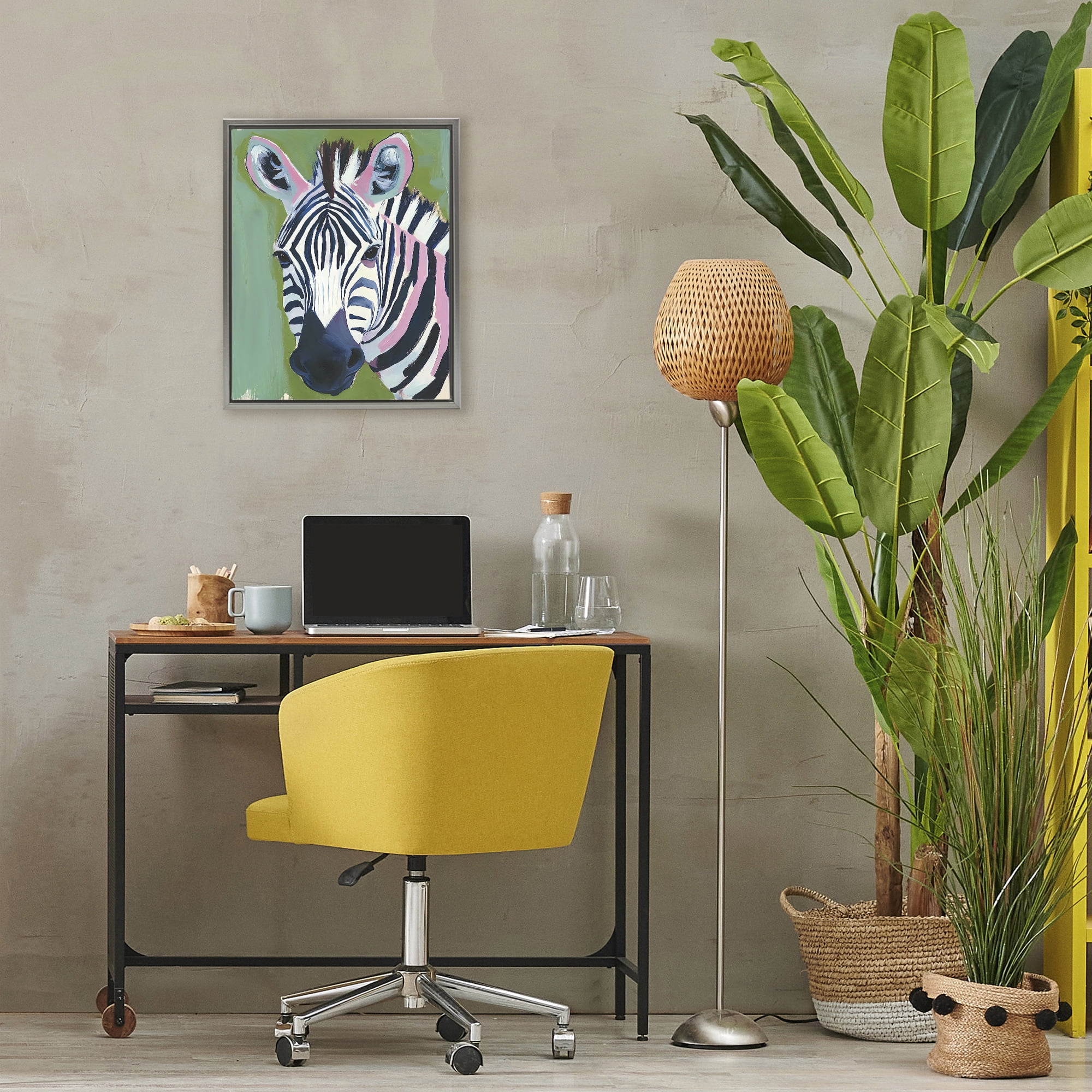 Stupell Industries Funky Zebra over Green Gray Framed Floater Canvas Wall Art, design by The Prints Vibe