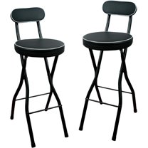 Folding Bar Stool with Back,2 PCS Tall Foldable Stool Leather Padded Portable Stools Counter Height Foldable Stools Chairs,Collapsible Stool for Adults Kitchen Island Black
