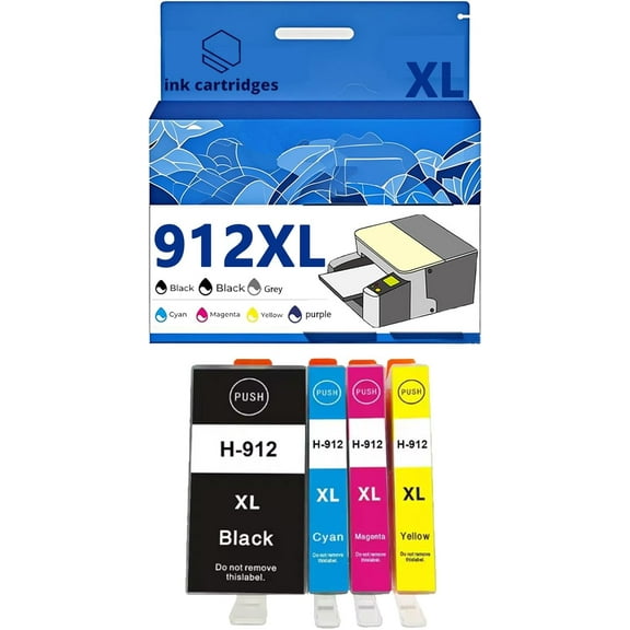 912XL 912 Ink Cartridges Compatible for HP 8012 8014 8015 8017 8022 8023 8024 8025 Inkjet Printers, Leak-Proof Design Crisp Printing