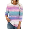 thumbnail image 2 of Womens Tops 3/4 Sleeves Printed T-shirt Blouse Round Neck Casual Top,Tops for Women Purple, 2 of 5