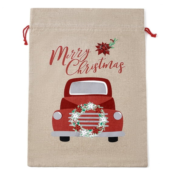 Anvazise Christmas Gift Bag Portable Snowman Reindeer Tree Car Tear-resistant Reble Washable Gift Packing Imitation Linen Large Xmas Present Wrapping Drawstring Bag Festival Supplies