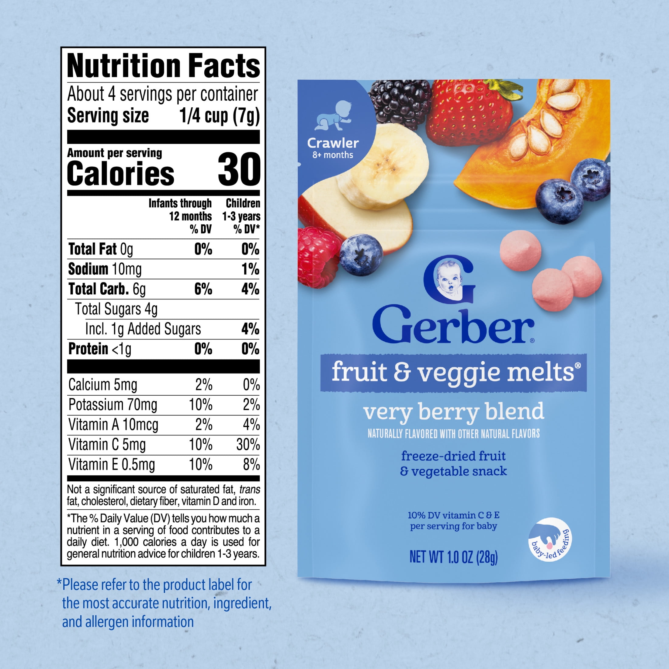 Gerber Snacks for Baby Fruit & Veggie Melts Baby Snack, Very Berry Blend, 1 oz Bag