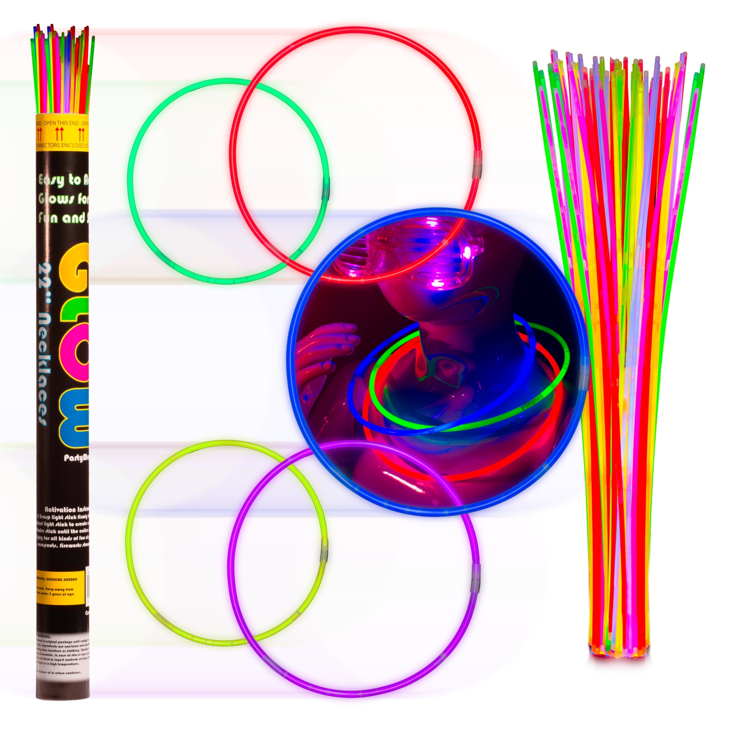 Play22 Pacco Glow Stick 500 Pezzi - 200 Luci Da 8' + Connettori E Accessori Per Braccialetti E Occhiali Neon