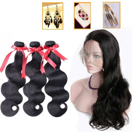 BEAUDIVA Body Wave 3 Bundles With 360 Lace Frontal Closure 100% Human