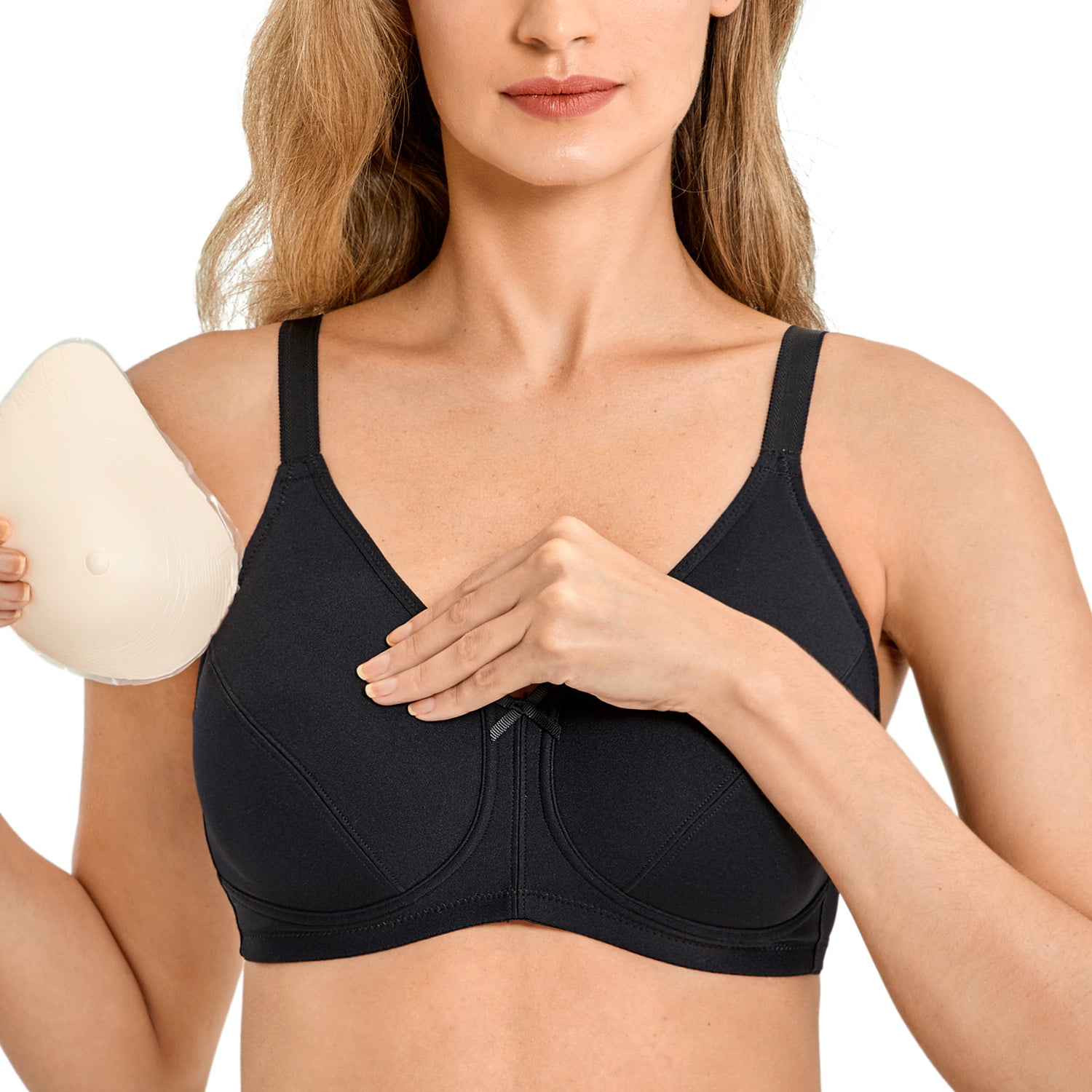 Sports Pocket Bra for Mastectomy Breast Enhancer Nonwired Soft Front Closure