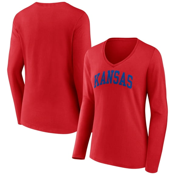 Women's Red Kansas Jayhawks Arch Long Sleeve V-Neck T-Shirt