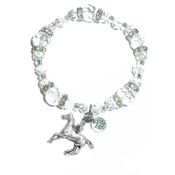 Hidden Hollow Beads - Horse Charm Bracelet - Crystal Stretch