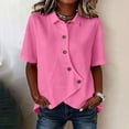 thumbnail image 2 of Women's Asymmetrical Placket Button-Down Shirt Casual Regular Fit Short Sleeve Tops Spring Summer Daily Top 3XL, 2 of 5