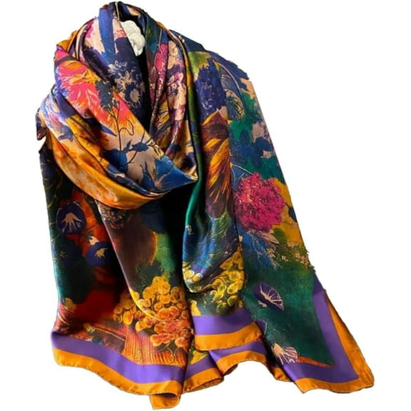 HLSOHJP Scarf for Women Silk Fashion Scarf Floral Print Scarves for Women Pashmina Sunscreen Shawl and Wraps