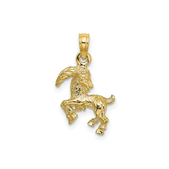 10K Yellow Gold 3-D Capricorn Zodiac Pendant, Polished Textured Goat Design