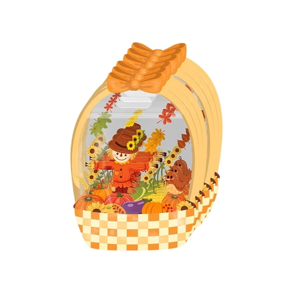 50 Pack Thanksgiving Clear Treat Bags with Handle, PET Transparent Candy Pouches, Fall Harvest Goodie Bags for Party Favors, Cookie & Snack Packaging