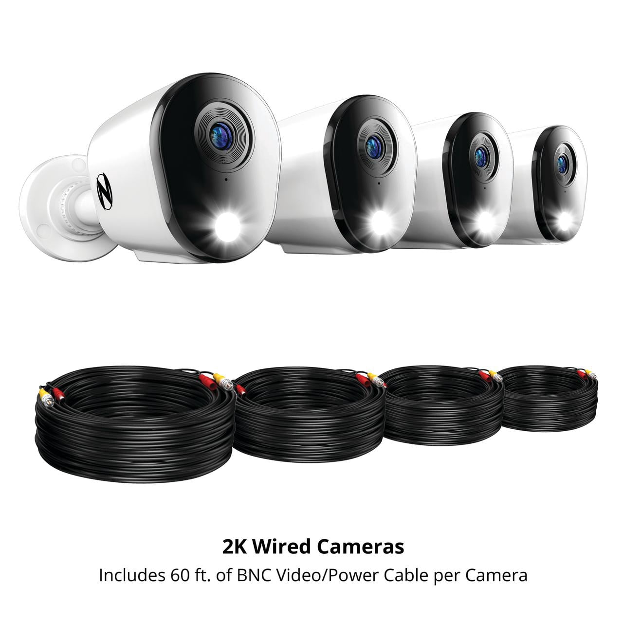 Night Owl 4 Channel 2K DVR with 4 Wired 2K Cameras, 64GB Micro SD Card, Expandable