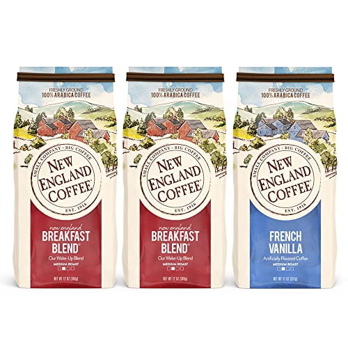 New England Coffee Variety Pack - Breakfast Blend & French Vanilla, Brown, 11 Ounce (Pack of 3)