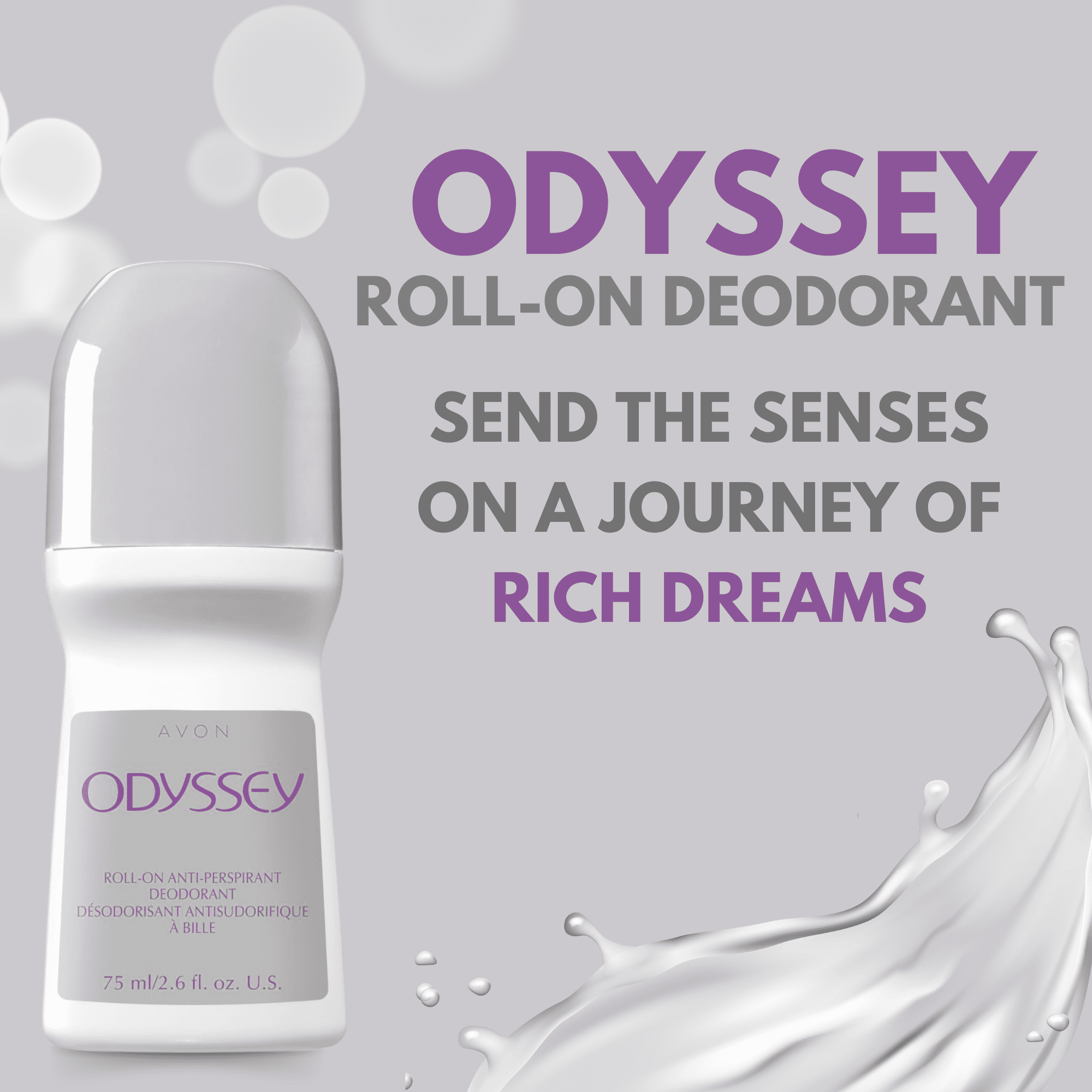 Avon Odyssey Roll-On Antiperspirant Deodorant, 2.6 fl oz Long-Lasting (12-Pack)