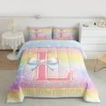 thumbnail image 2 of Homewish Initial L Letter Full Size Comforter Sets for Girls, Dreamy Galaxy Stars Rainbow Bedding Comforter Set, Cute Princess Style Reversible Bedding Sets, Luxury Bedroom Decor, 3-Piece, 2 of 8