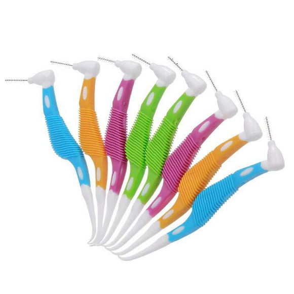 8 cepillos interdentales con forma de hipocampo, limpiadores, hilo dental y herramienta de cuidado bucal (verde, naranja, azul y morado)