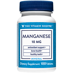 The Vitamin Shoppe Manganese 10MG, Antioxidant Supplement that Supports Healthy Bones and Teeth (100 Tablets)