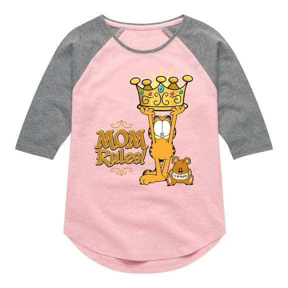 Garfield - Mother's Day - Mom Rules - Toddler & Youth Girls Raglan Graphic T-Shirt