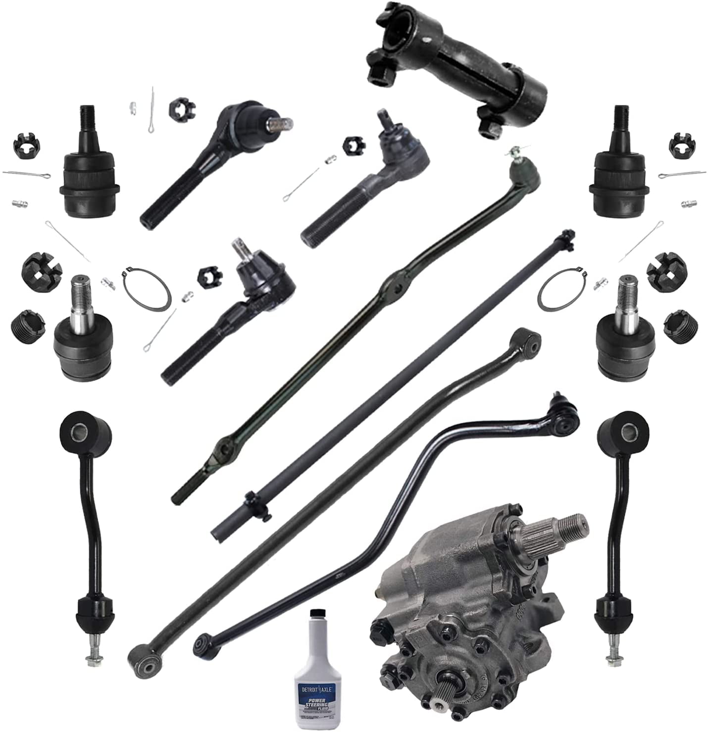 Detroit Axle - Complete Power Steering Gearbox Assembly with Inner Outer Tie  Rod, Drag Link, Track Bar, Sway Bar, Ball Joints Replacement for 2003-2006 Jeep  Wrangler - 15pc Set 