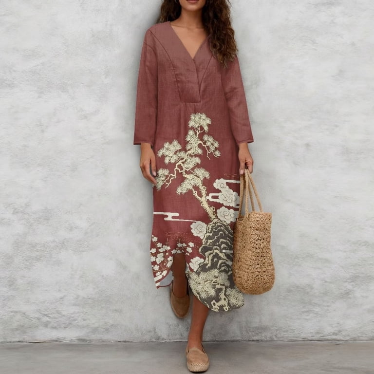 oversized kaftan midi dress Renewold Pink Floral Print Women Kaftan Dresses Plus Size Oversized Midi Dress for Summer Spring Elegant Caftan Lightweight Soft Flowy Swing Asian