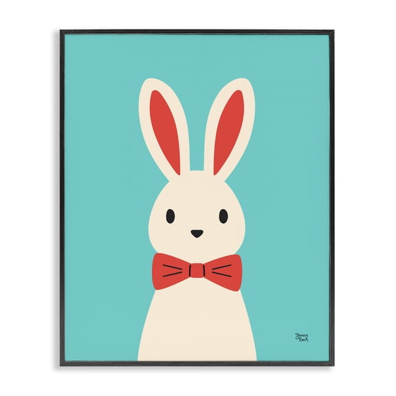 Stupell Industries Rabbit & Bowtie on Turquoise Animals Painting Black Framed Art Print Wall Art, 11 x 14