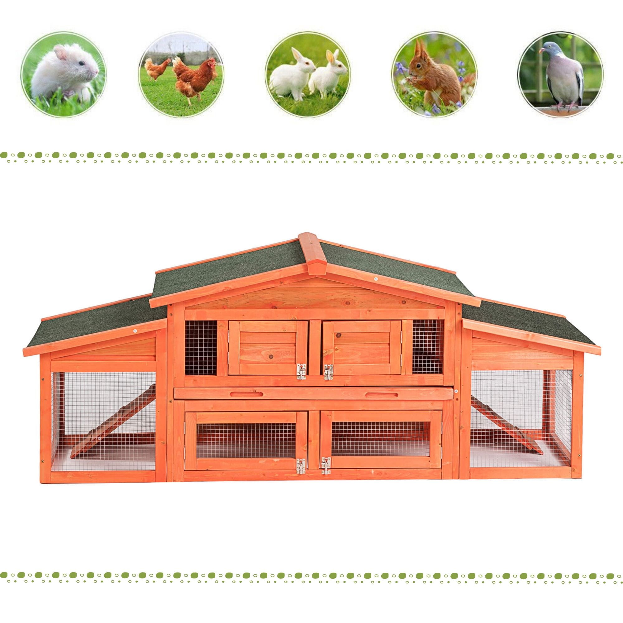 Kadyn 71' Chicken Coop Large for Animals, Wooden Outdoor Bunny Rabbit Hutch Hen Cage with Ventilation Door and 2 Run Play Area, Natural Kadyn 71' Chicken Coop Large for Animals, Wooden Outdoor Bunny Rabbit Hutch Hen Cage with Ventilation Door and 2 Run Play Area, Natural